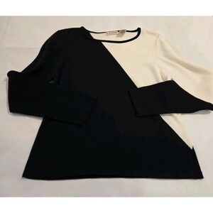 J Khaki Women's Sweater Long Sleeve  Black Cream Colorblock 100%‎ Cotton Size L